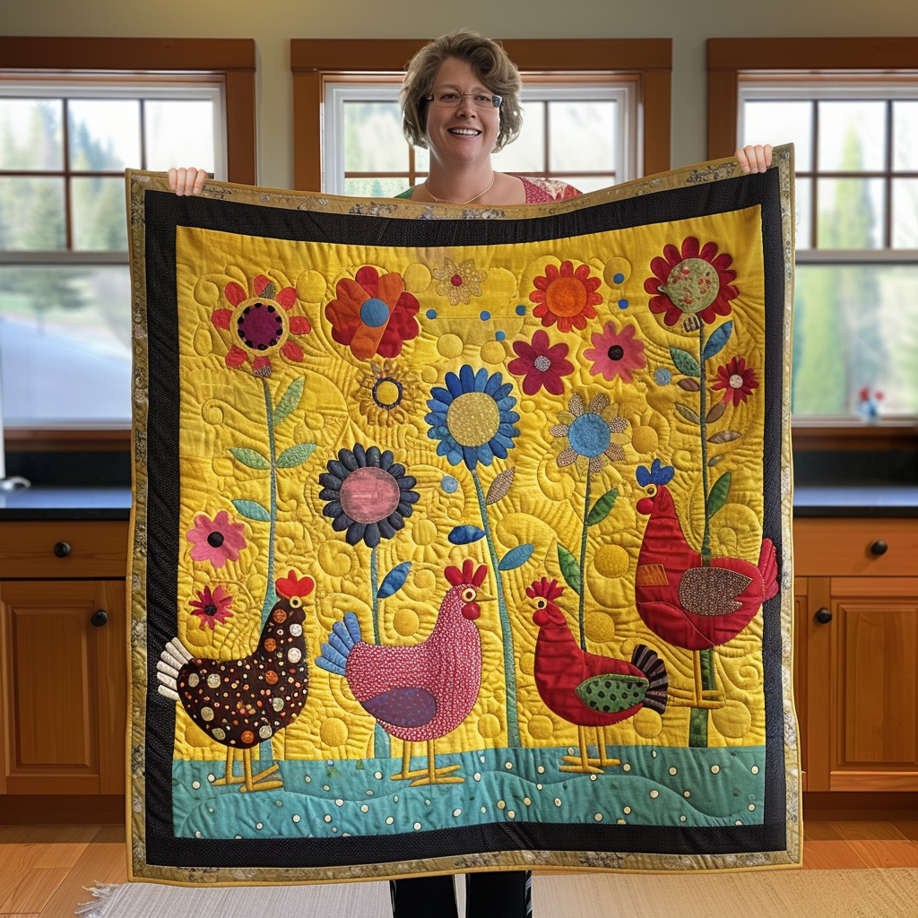 Floral Meadow Quilted Blanket Gifts For Chicken Owners