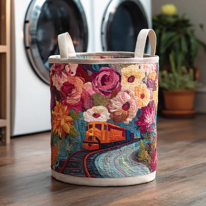 Floral Meadow Quilted Laundry Basket Wildflower Home Storage Organizer Best Gift For Flower Lovers