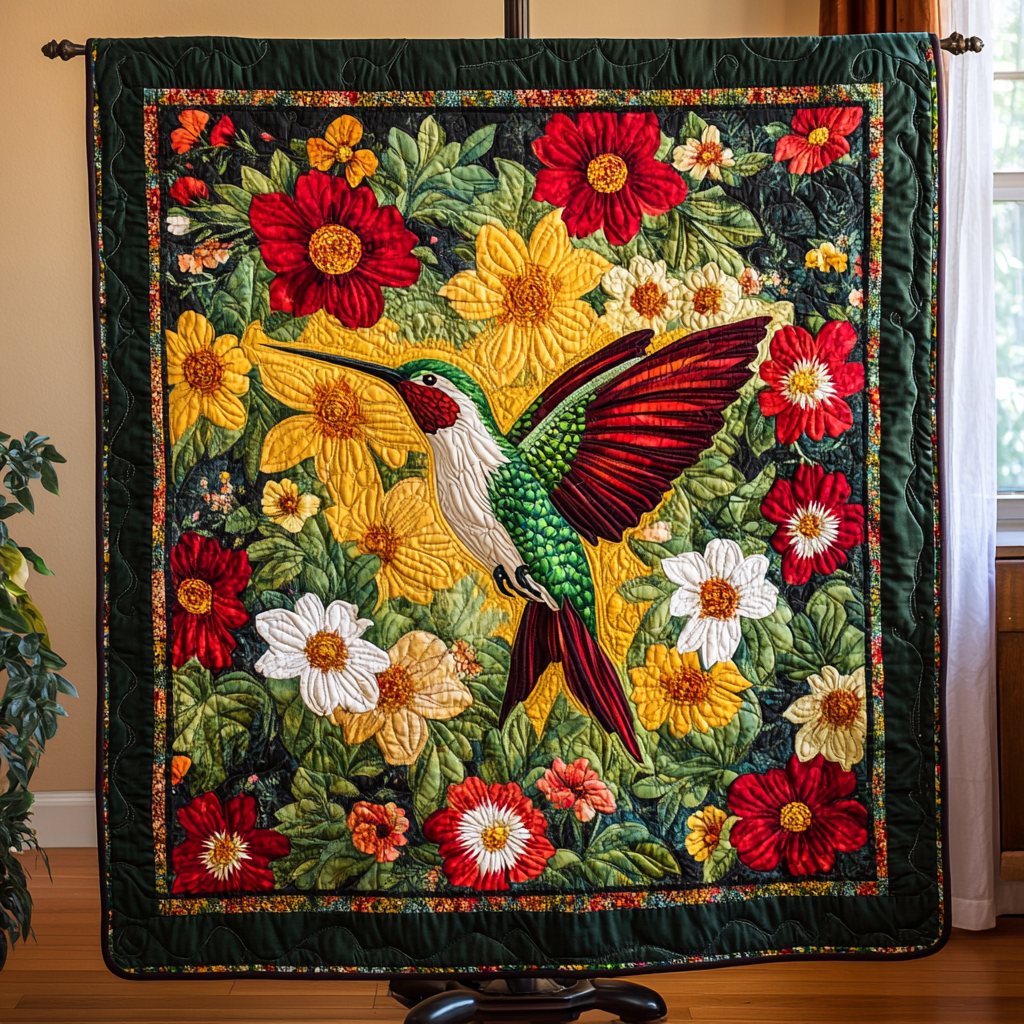 Floral Melody Quilted Blanket Christmas Holiday Hummingbird Themed Birthday Gifts