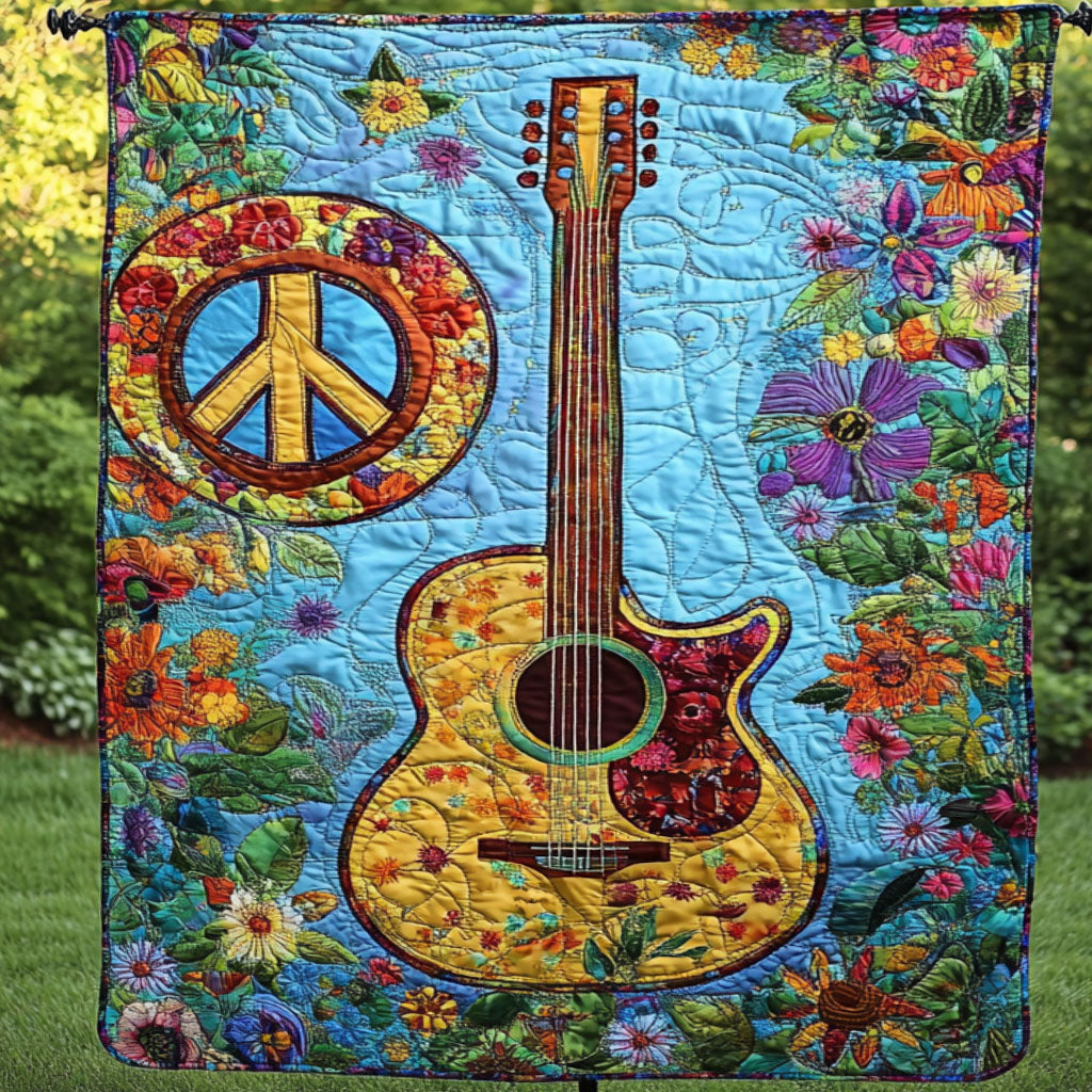 Floral Melody Quilted Blanket Sofa Couch Throw Blanket Christmas Presents For Guitar Players