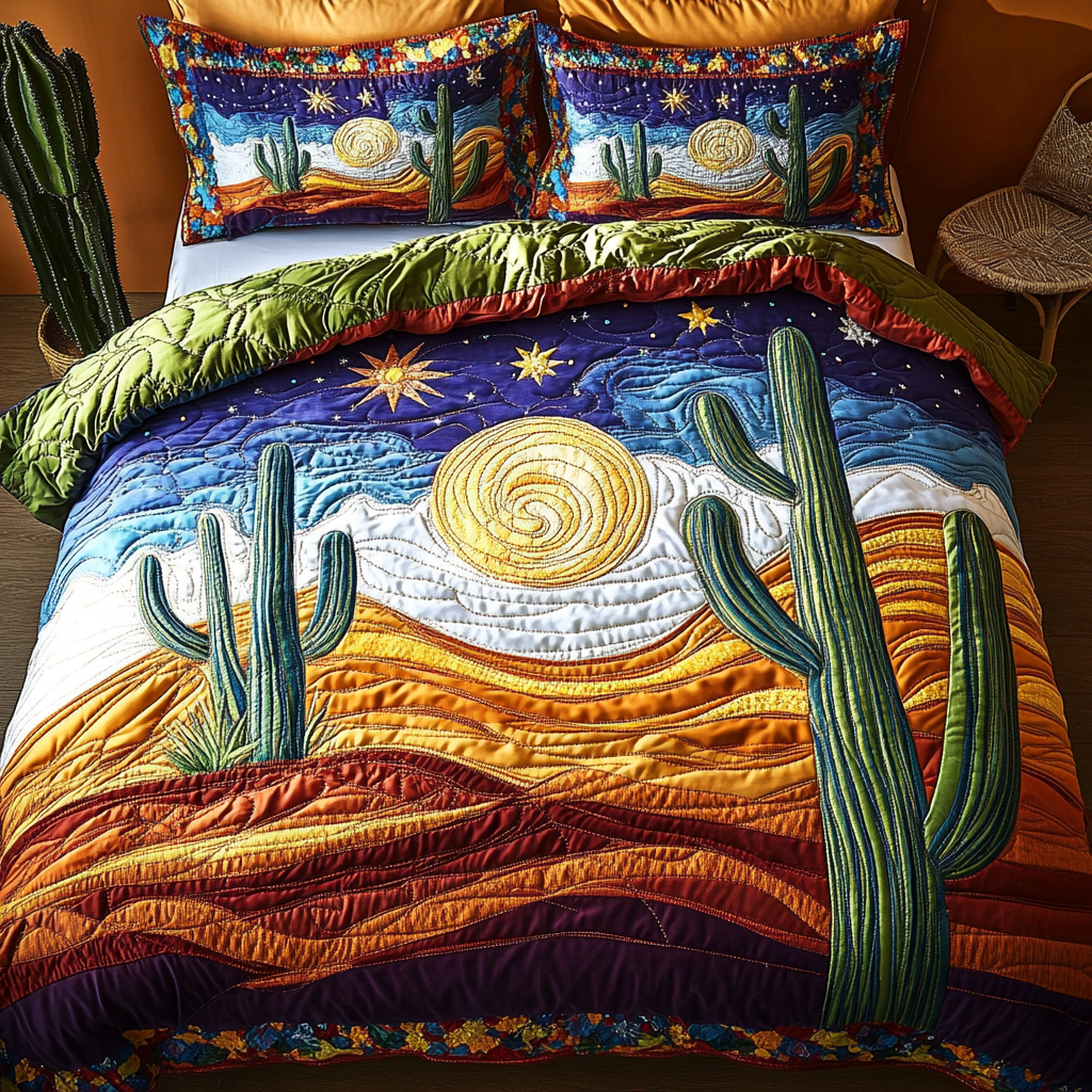 Floral Mirage Quilted Bedding Set Cozy Bedroom Decor Cactus Theme Gifts