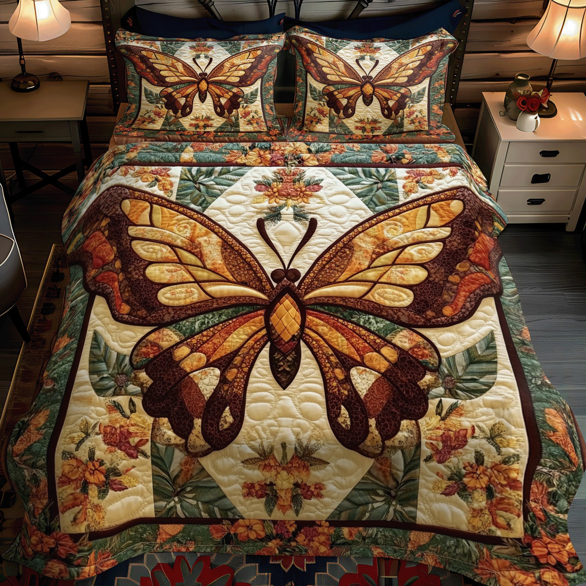 Floral Monarch Quilted Bedding Set Soft and Cozy Bedding Set for Comfortable Sleep
