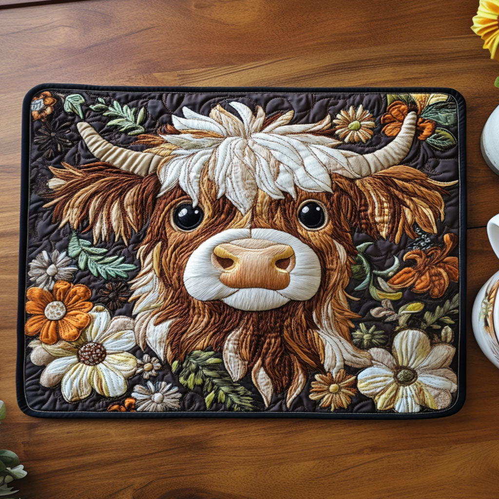 Floral Moo Quilted Placemat Modern Holiday Decor Best Present For A Farmer