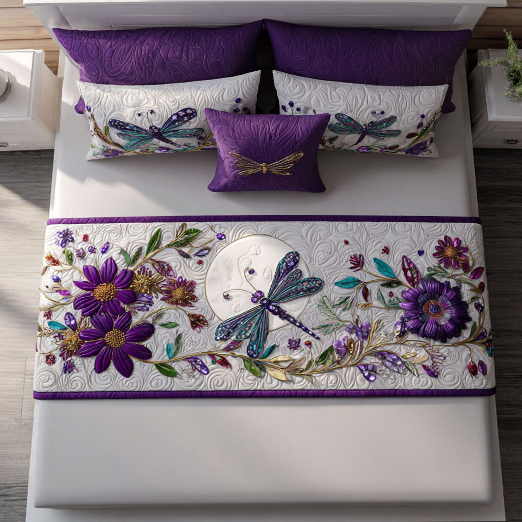Floral Moonlight Quilted Bed Runner Cool Bedroom Decor Dragonfly Gift Items
