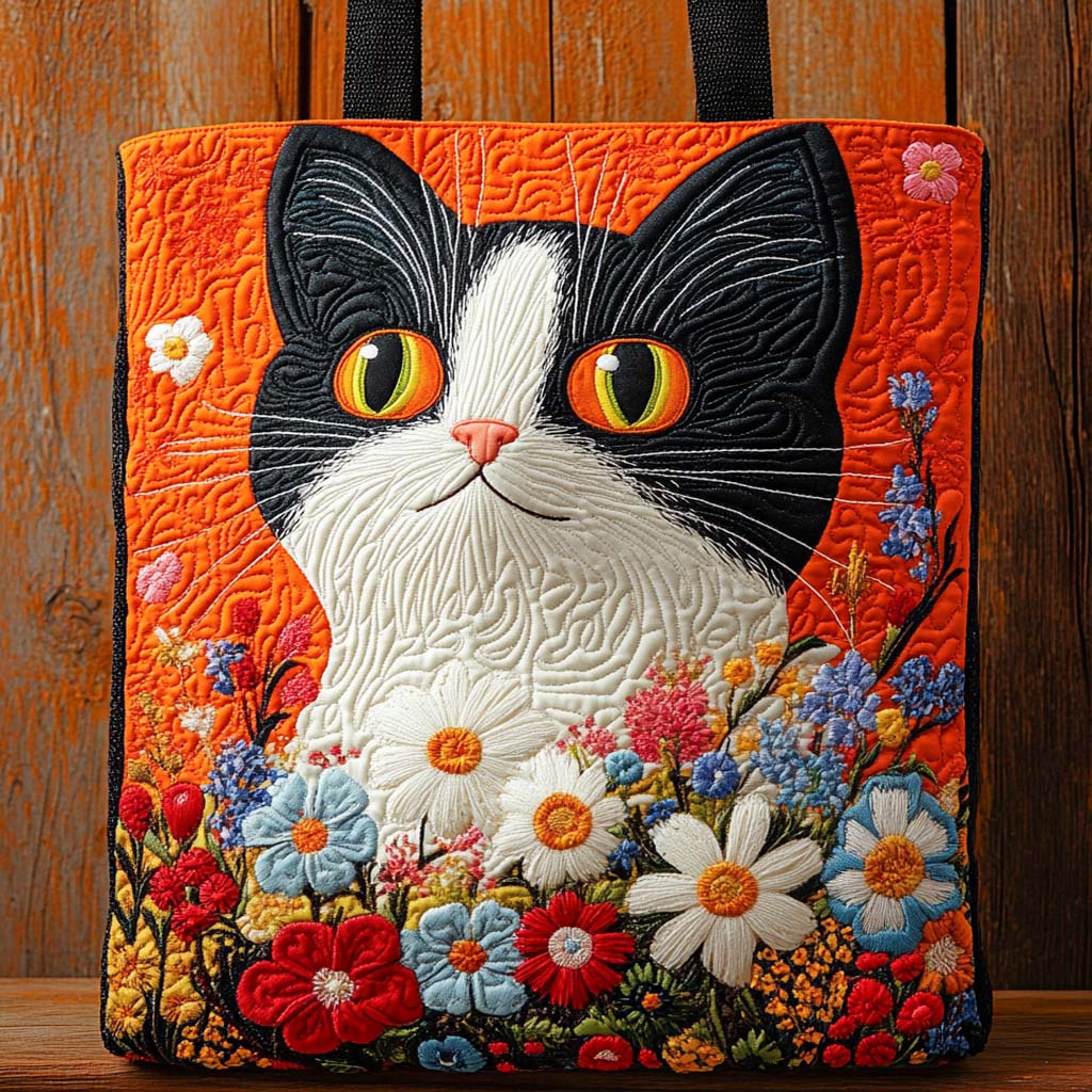 Floral Muse Cat Quilted Tote Bag Christmas Gift Ideas For Mom