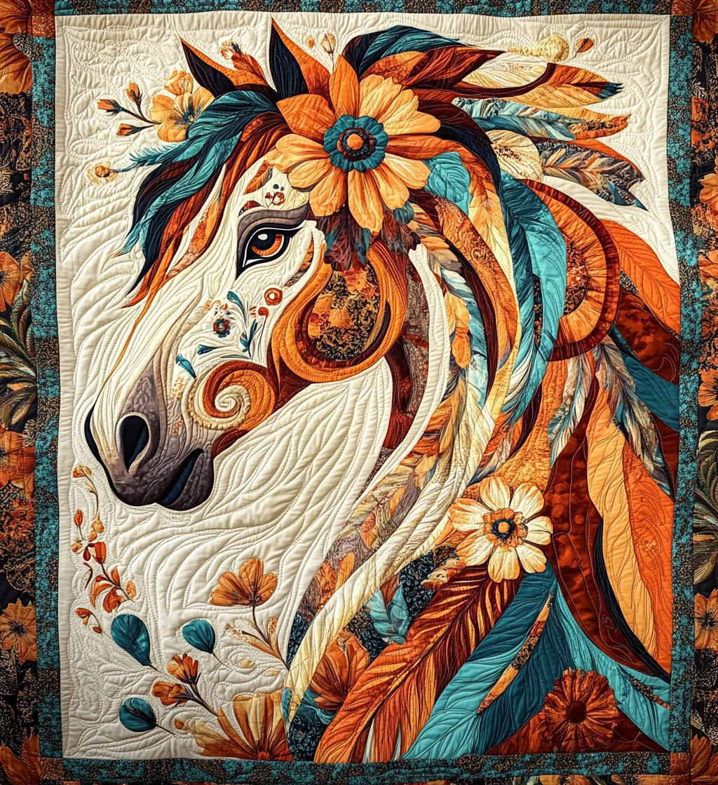 Floral Mustang Quilted Blanket Horse Christmas Presents