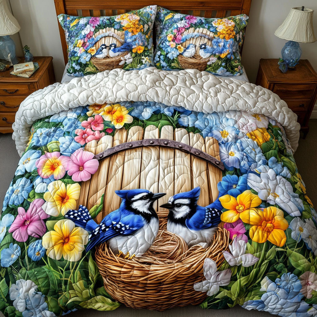 Floral Nesting Quilted Bedding Set Aesthetic Room Decor Gifts For Bird Owners
