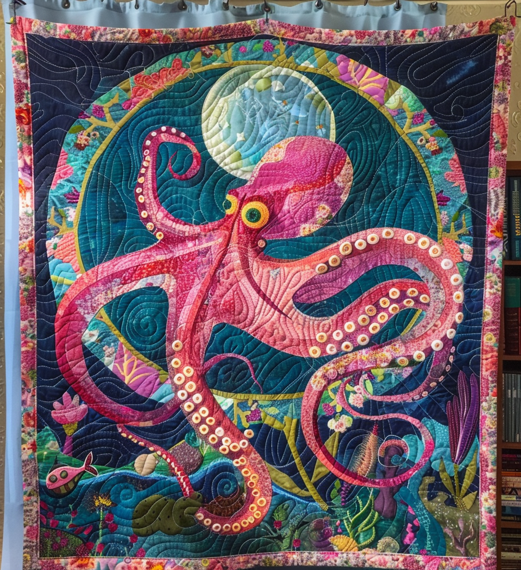 Floral Ocean Quilted Blanket  Octopus Blanket Cute Gifts For Friends