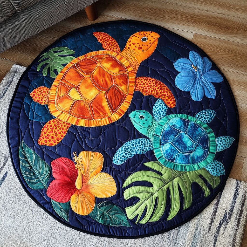 Floral Ocean Turtles Quilted Round Mat Entrance Way Ideas Turtle Gift Ideas