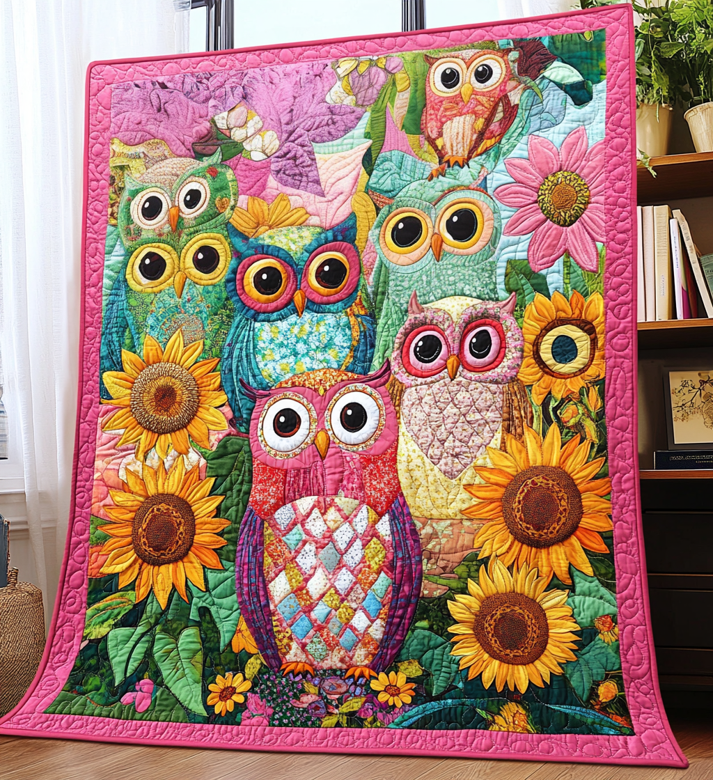 Floral Owl Dream Quilted Blanket Gift For Owl Lover