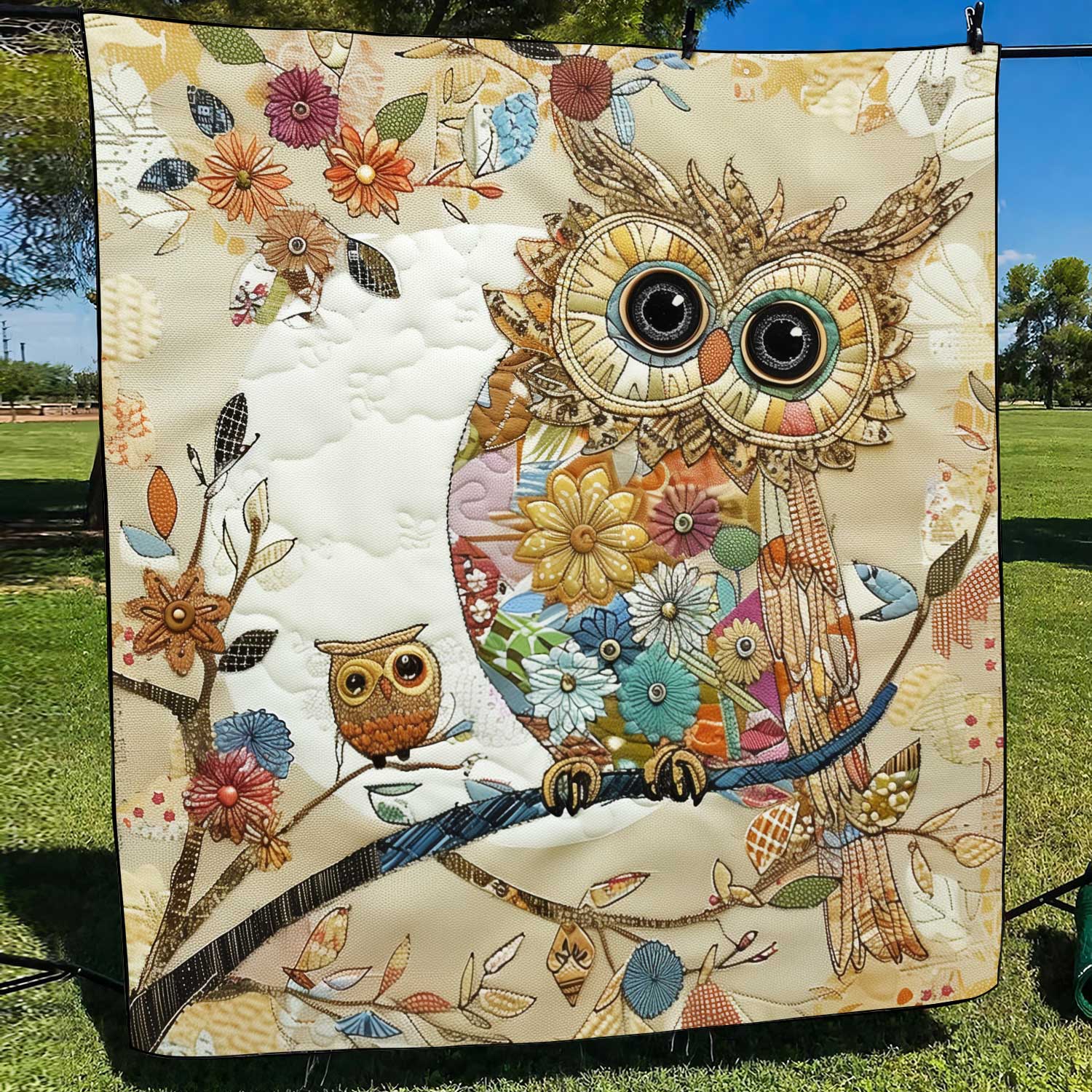 Floral Owl Patchwork Quilted Blanket Gift For Owl Lover