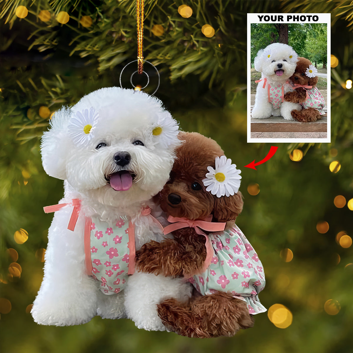 Floral Pair Personalized Photo Mica Ornament Gift For Dog Lovers Pet Lovers Dog Mom Do