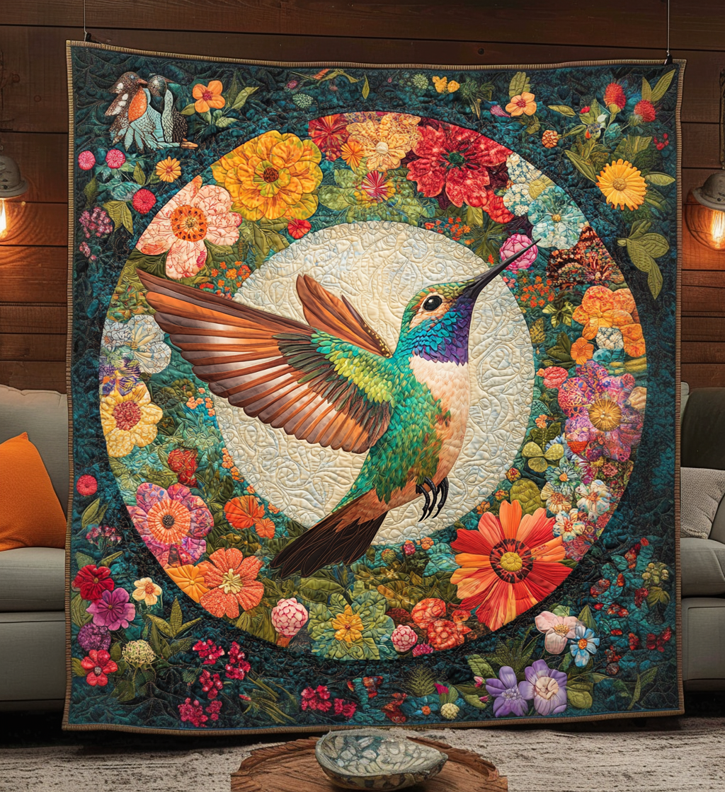 Floral Paradise Hummingbird Quilted Blanket Gifts For Hummingbird Lovers