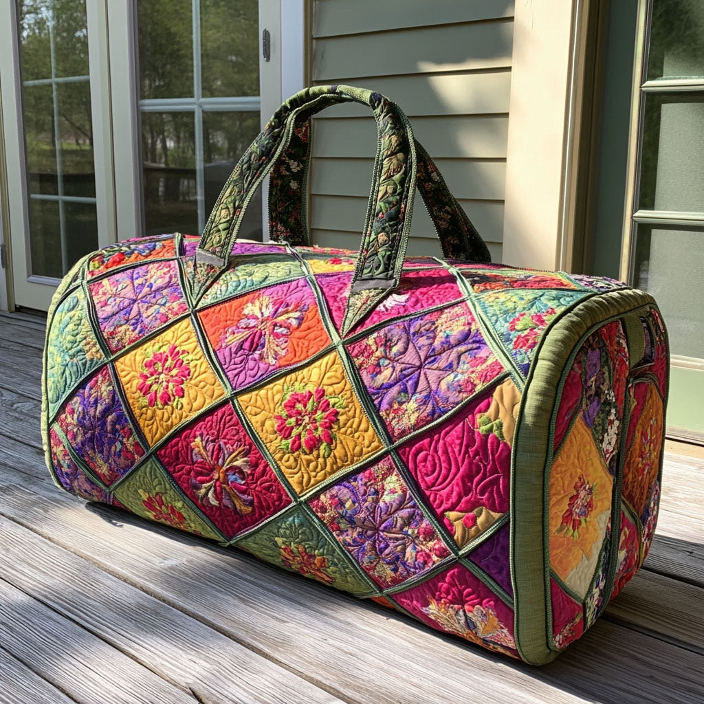 Floral Patch Quilted Duffle Bag Garden Flower Travel Bag Best Gift For Flower Lovers Camping Outdoor