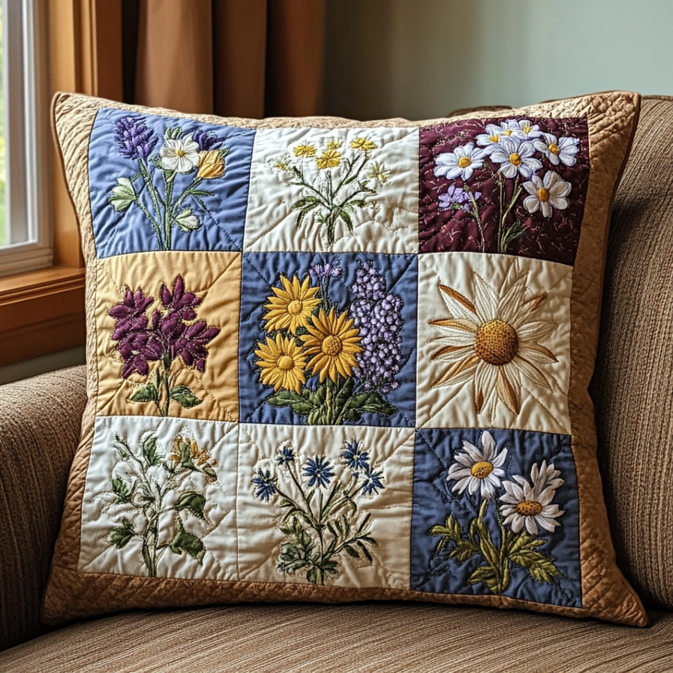 Floral Patchwork Charm Quilted Pillow Case Best Throw Pillow Covers Sunflower Items For Gifts