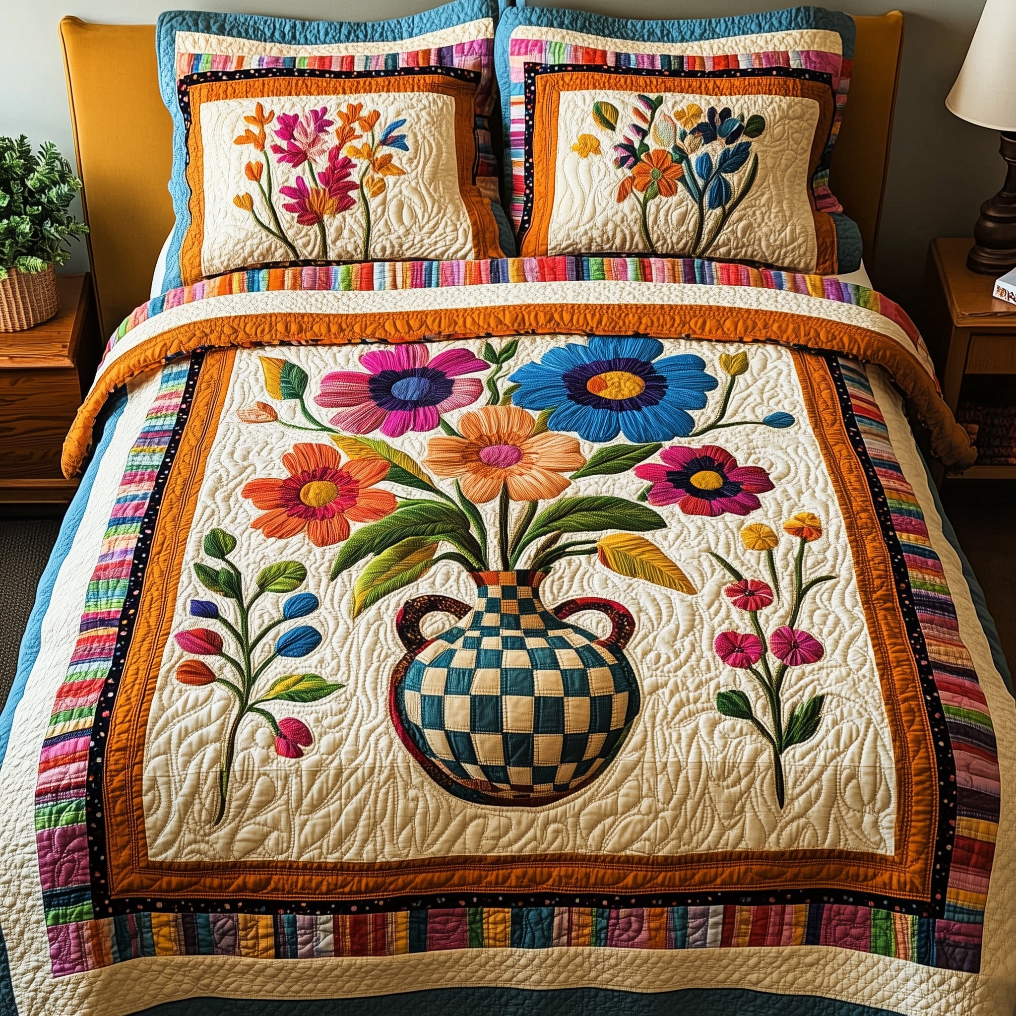 Floral Patchwork Paradise Quilted Bedding Set Duvet Cover Bed Sheet Graduation Gifts For Daughter