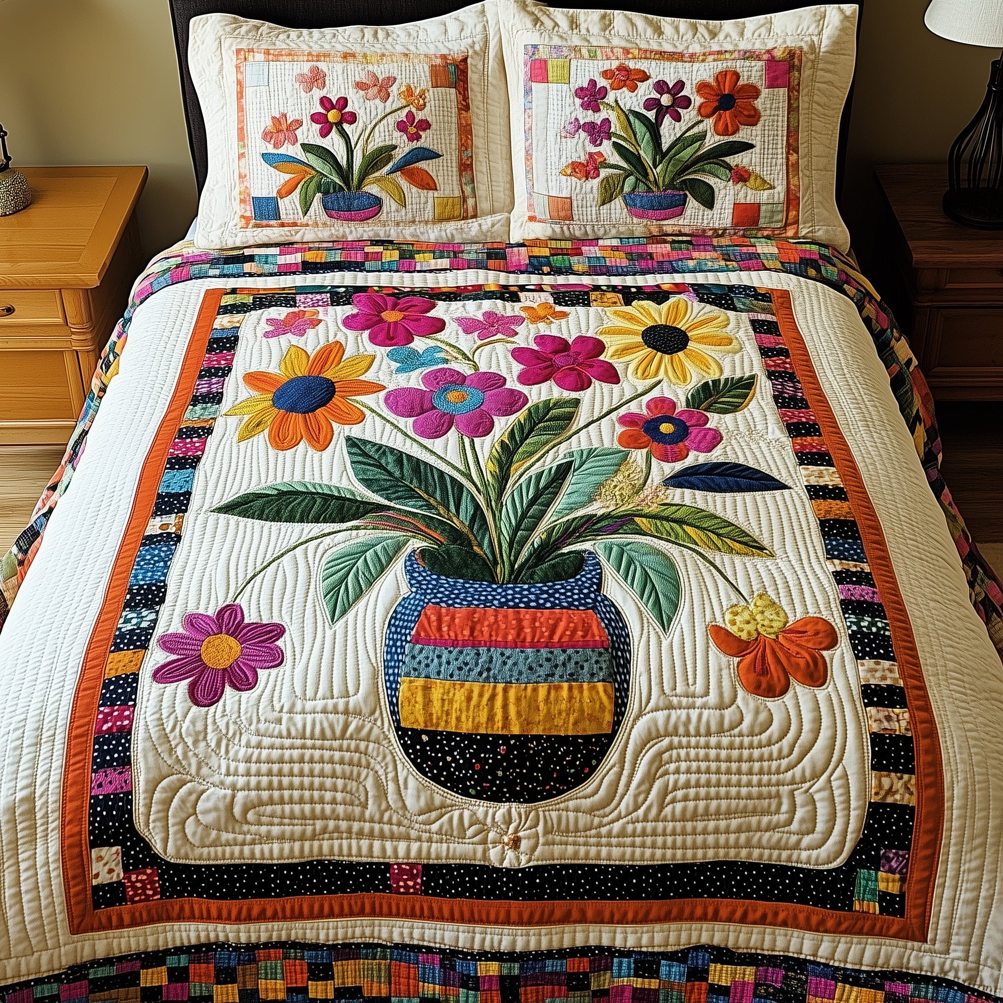Floral Patchwork Paradise Quilted Bedding Set Duvet Cover Bed Sheet Valentines Gifts For Daughters