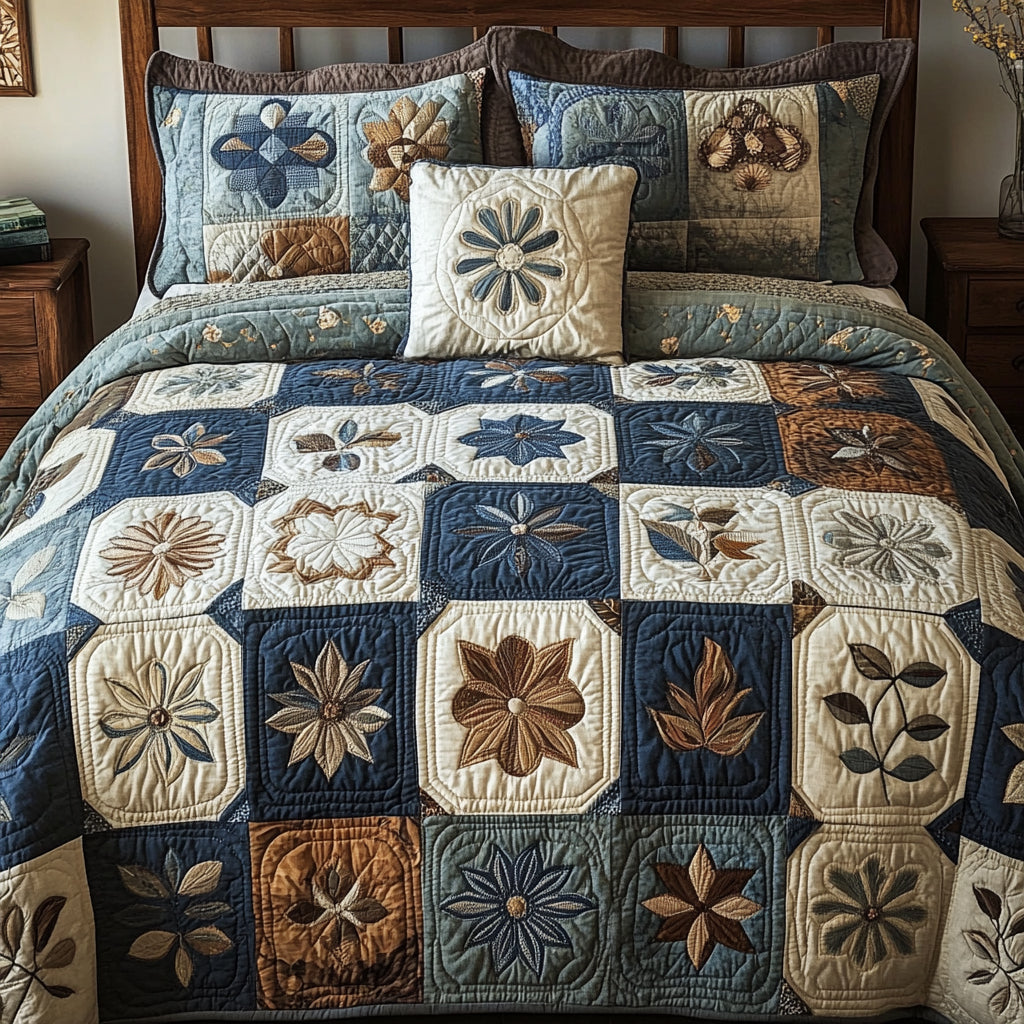 Floral Patchwork Quilted Bedding Set Lightweight Duvet Cover Set for Year-Round Comfort