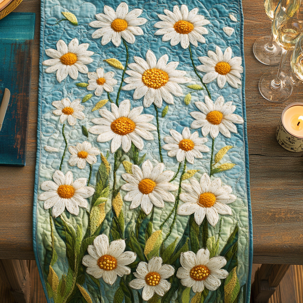 Floral Path Quilted Table Runner Kitchen Decor Daisy Flower Gifts