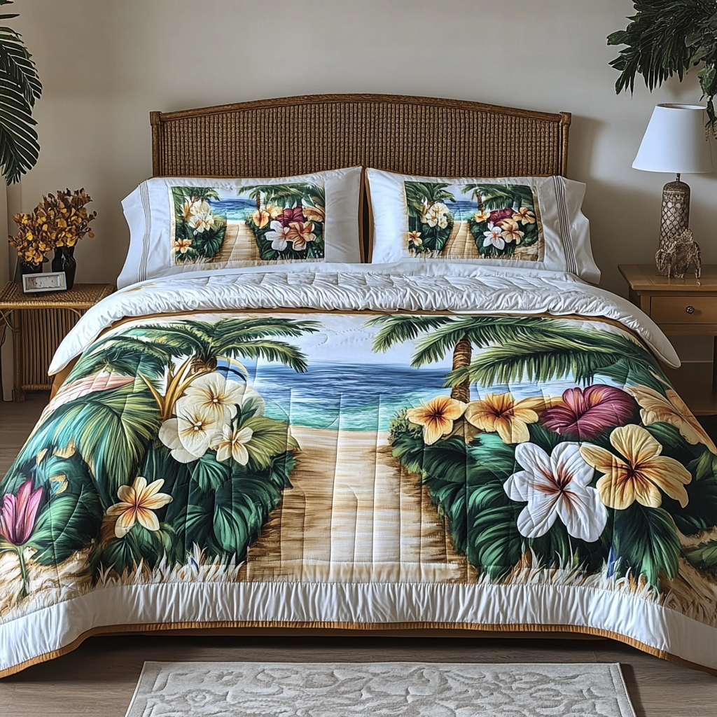 Floral Pathway Quilted Bedding Set Unique Bedding Gift for Family Gatherings