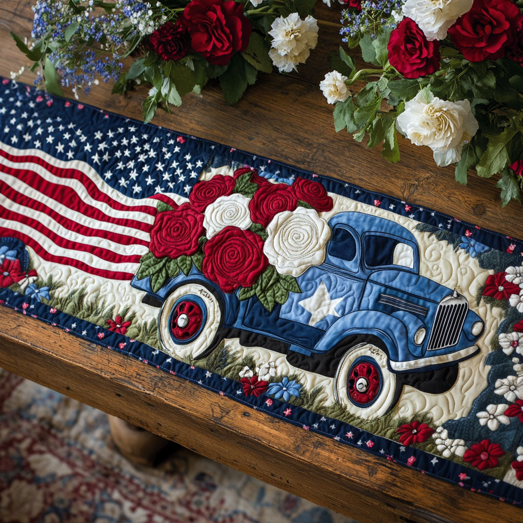 Floral Patriot Quilted Table Runner Dining Decor Patriotic Gifts For Him