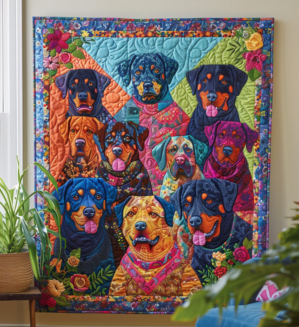 Floral Paws & Rottweiler Quilted Blanket Gifts For Pet Owners