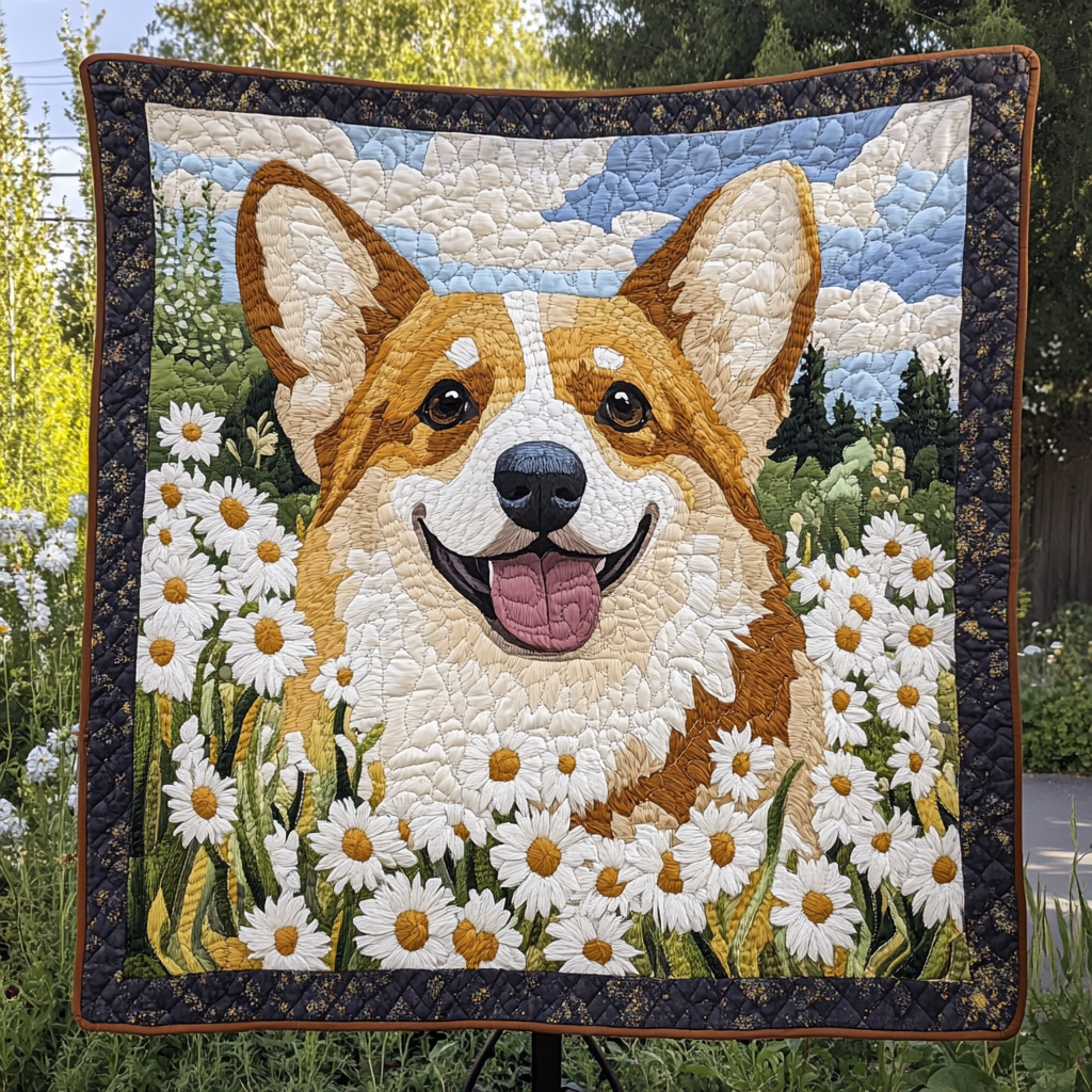 Floral Paws Corgi Joy Quilted Blanket Dog And Owner Gift Ideas