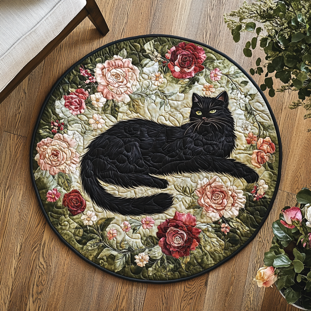 Floral Paws Quilted Round Mat Entryway Decor Cat Christmas Decorationsgift Ideas For A Cat Lover