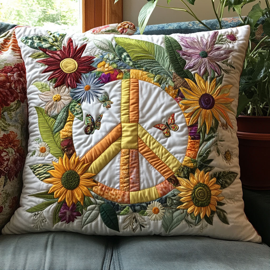 Floral Peace Sign Quilt Pillow Case Breathable Pillow Cover for Cool Nights