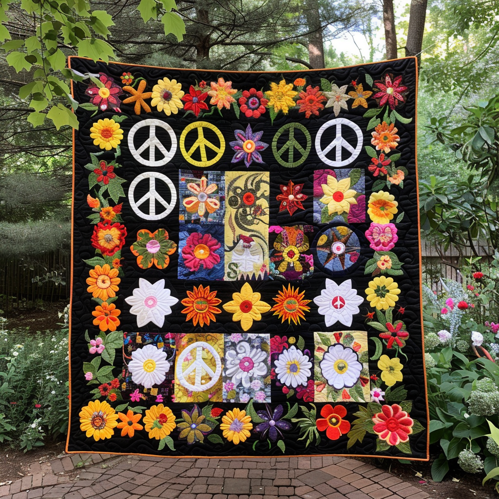Floral Peace Sign Quilted Blanket Cute Blankets For Her