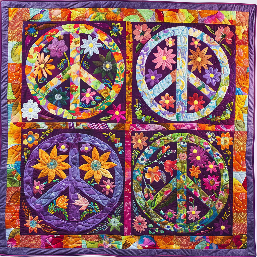Floral Peace Signs Quilted Blanket Cute Blankets For Bed