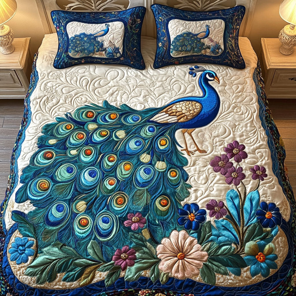 Floral Peacock Majesty Quilted Bedding Set Bedroom Decor Ideas Gifts For Peacock Owners