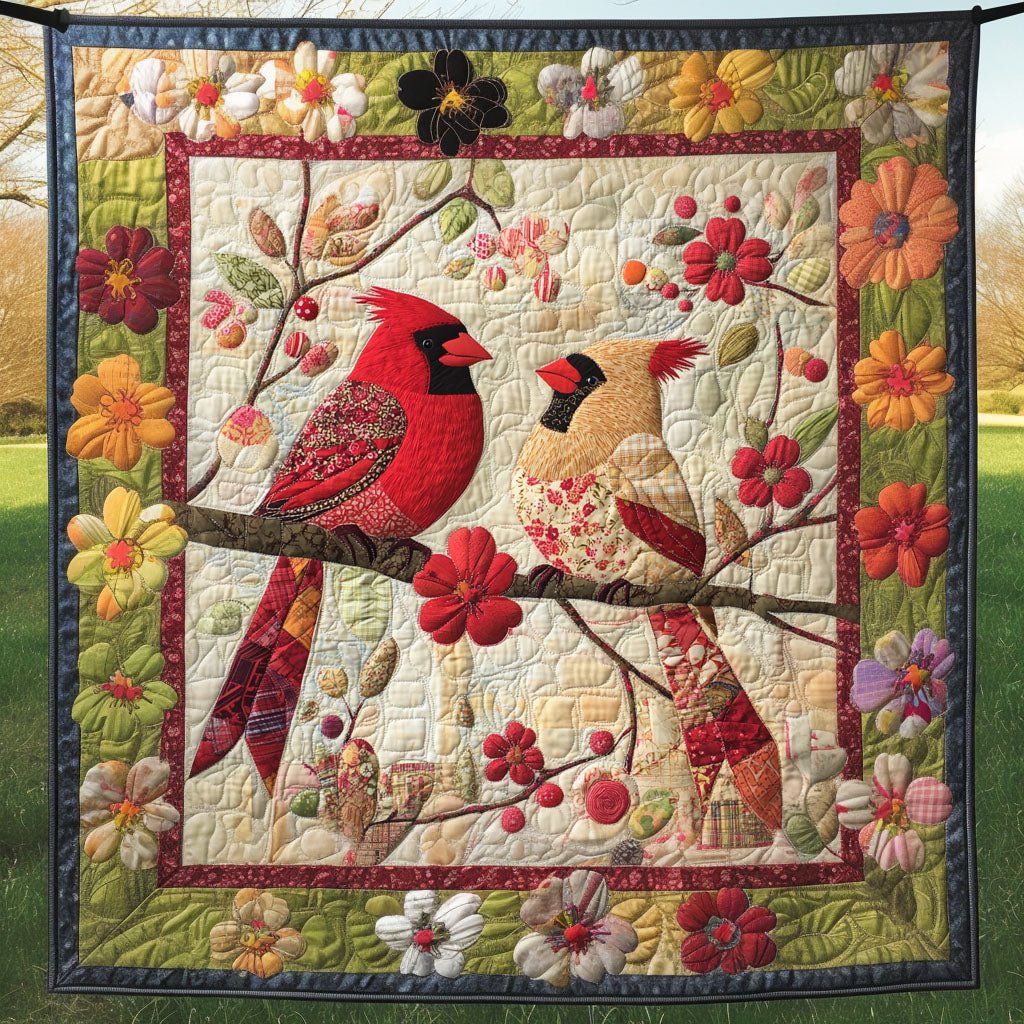 Floral Perch Quilted Blanket Cool Throw Blanket Red Cardinal Memorial Gift