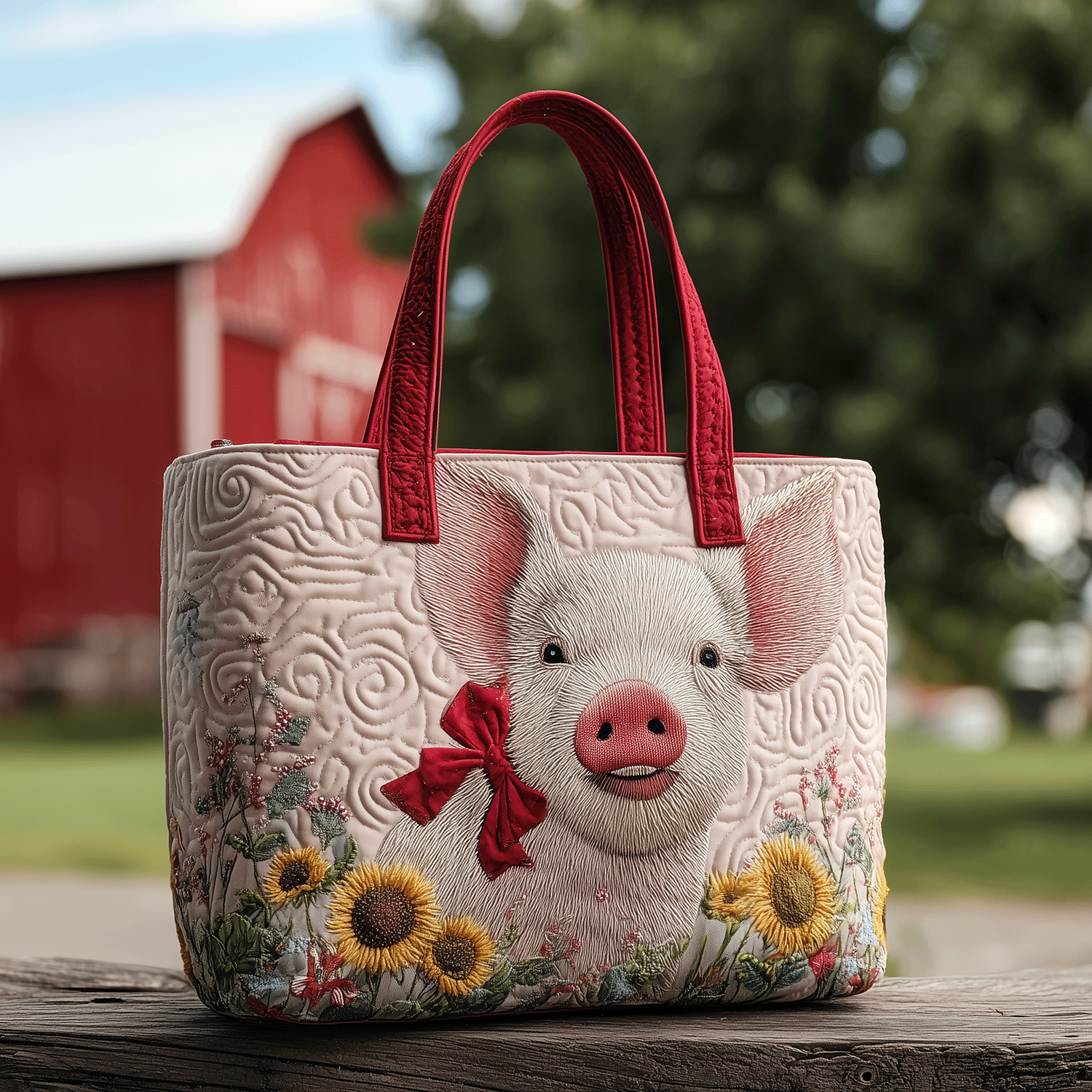 Floral Pig Delight Quilted Tote Bag Pig Lovers Gifts For Him