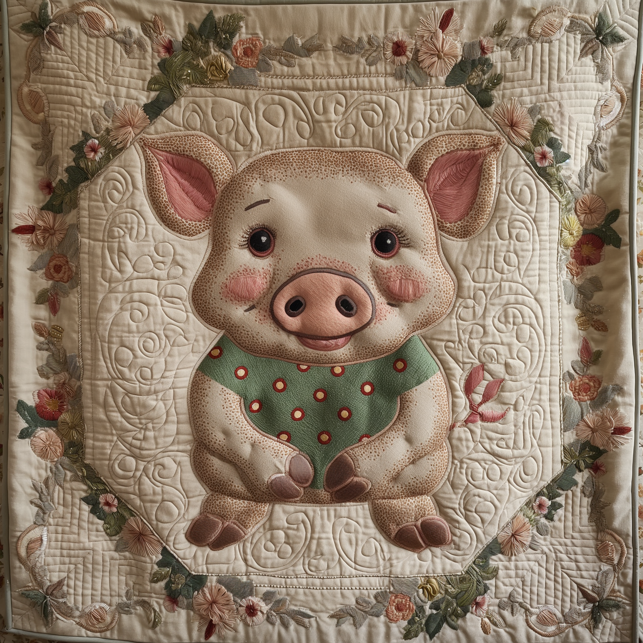 Floral Piggy Quilted Blanket Cute Christmas Blankets