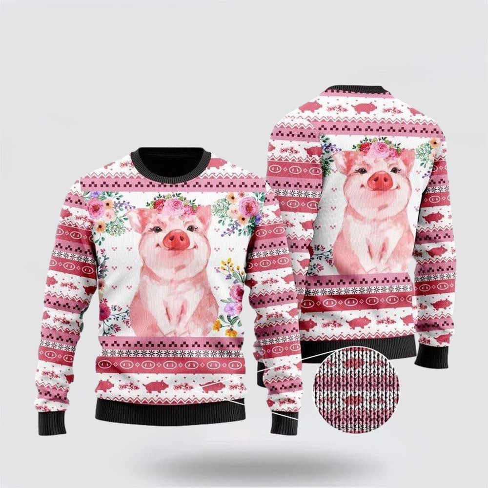 Floral Pink Piggy Ugly Christmas Sweater Best Christmas Gifts For Women 2024
