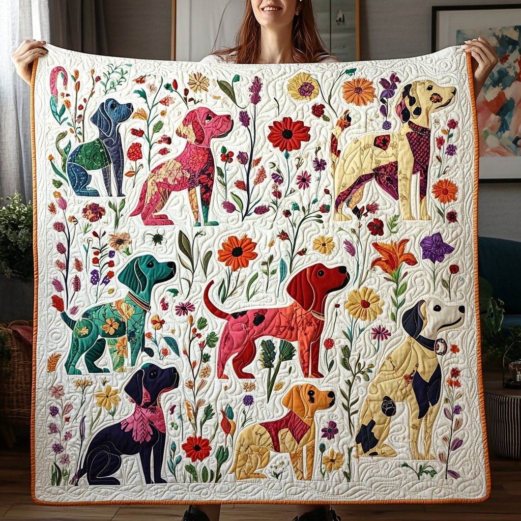 Floral Playful Labrador Quilted Blanket Gifts For Pet Owners