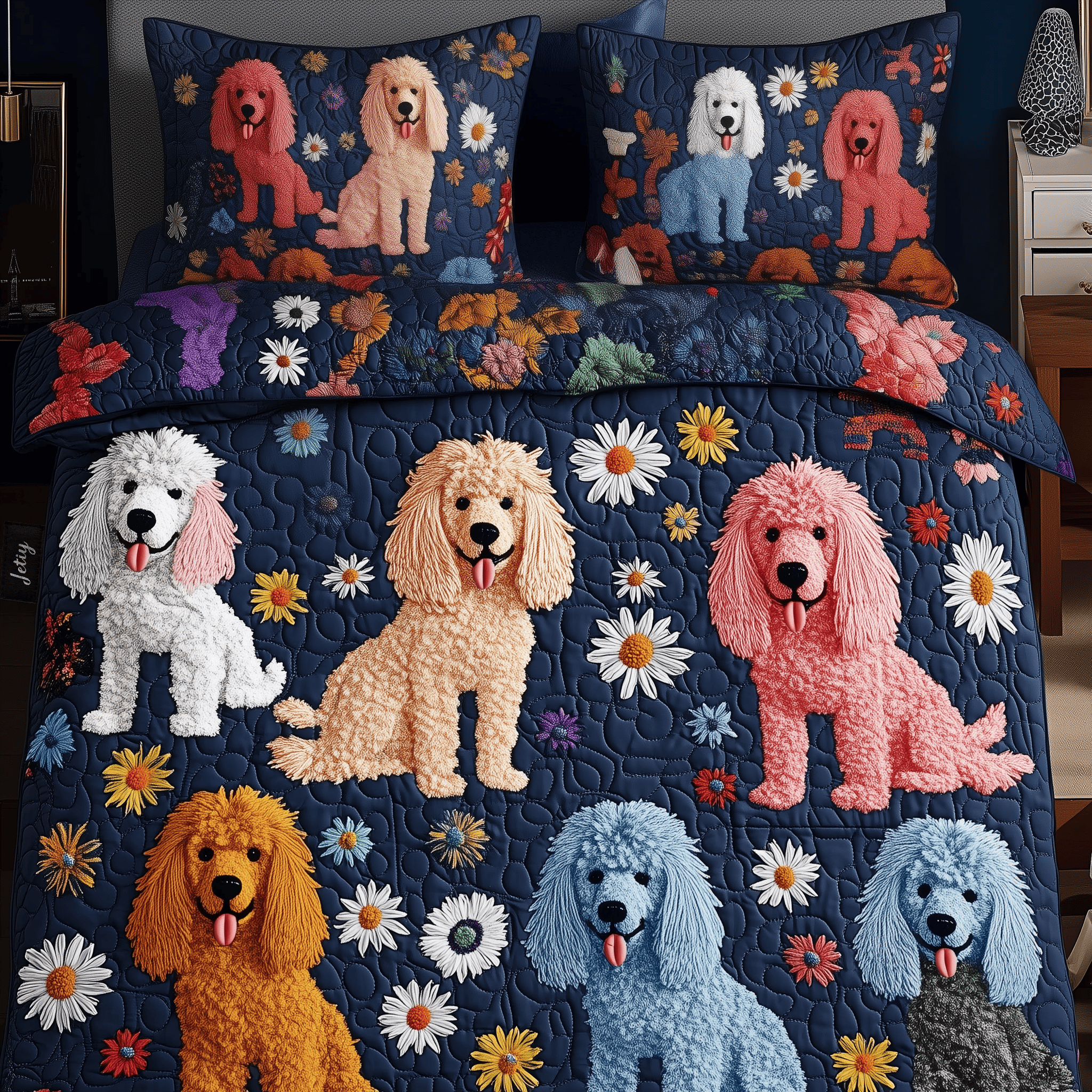 Floral Poodle Quilted Bedding Set Christmas Bedding Set Gift Experiences For Couples