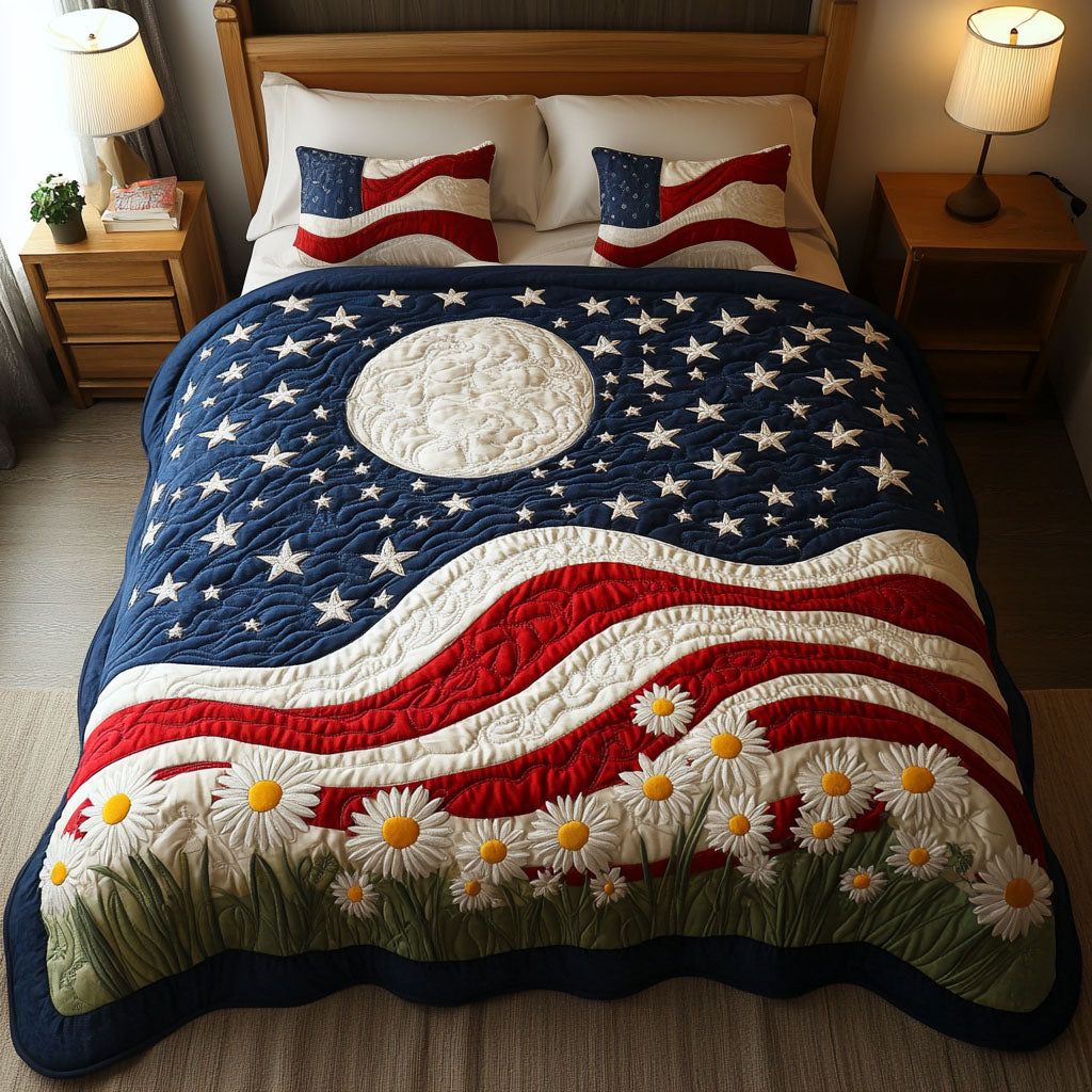 Floral Pride Quilted Bedding Set Aesthetic Room Decor Patriotic Gift Ideas