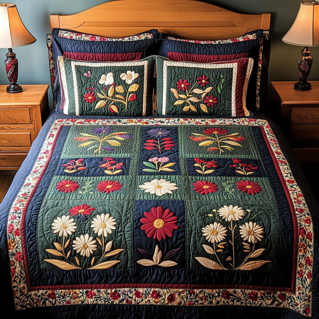 Floral Quilt Quilted Bedding Set Ultra-Soft Bedding Set for a Hotel-Like Experience