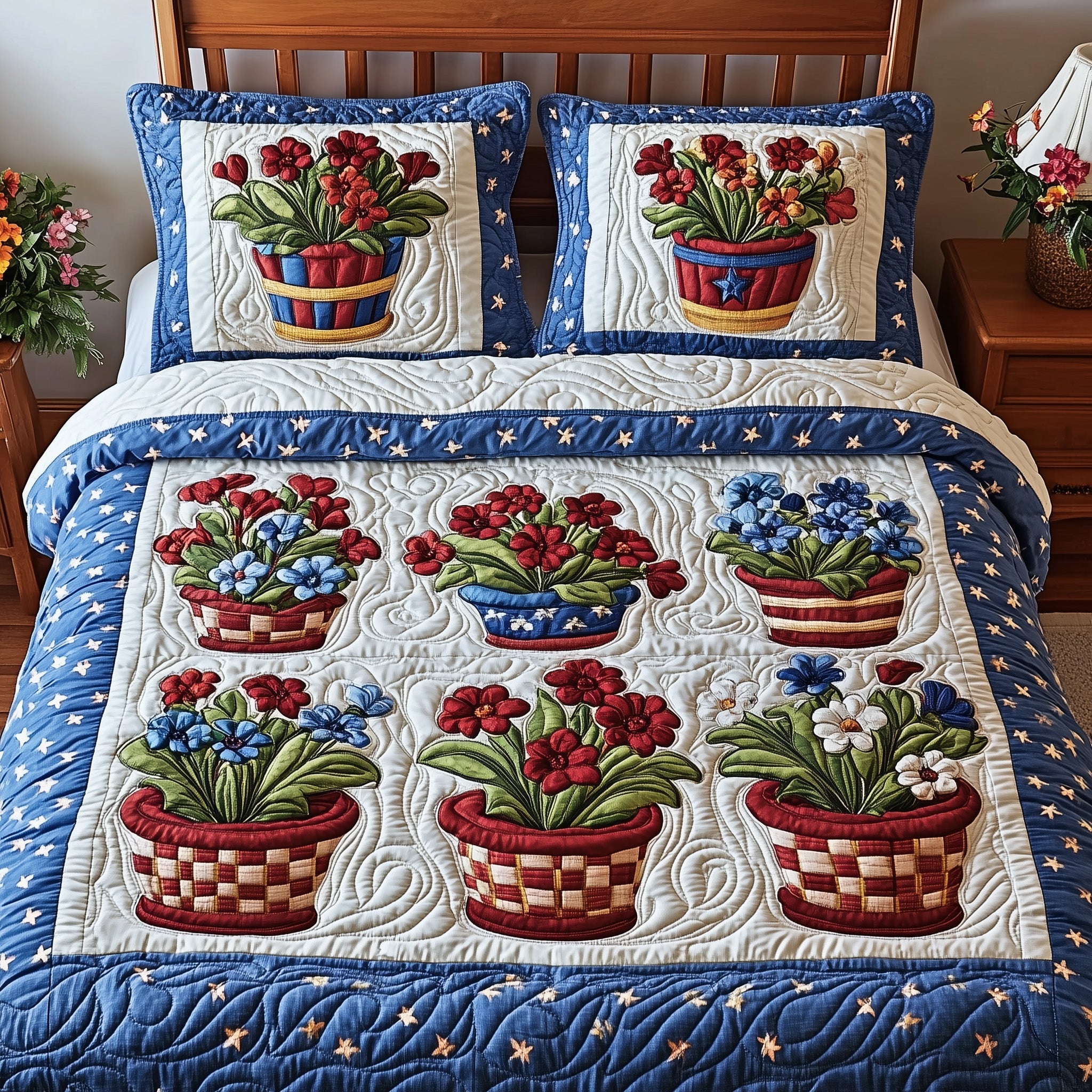 Floral Quilted Bedding Set Duvet Cover Merchandise Meaningful Gifts For Mum