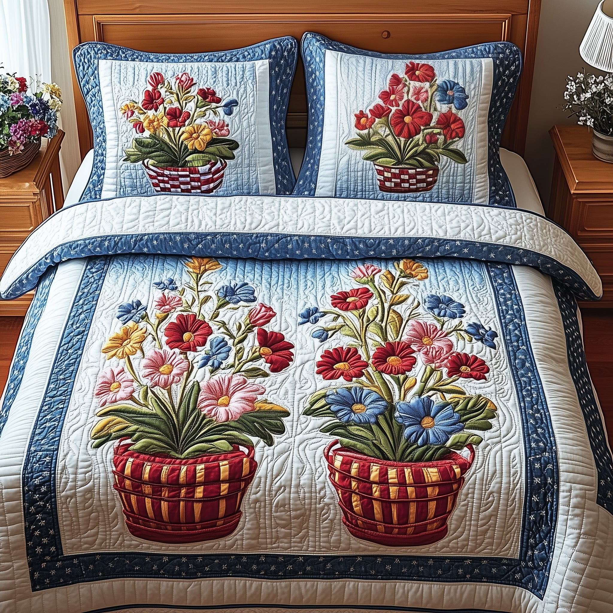 Floral Quilted Bedding Set Duvet Cover Merchandise Meaningful Gifts For Son