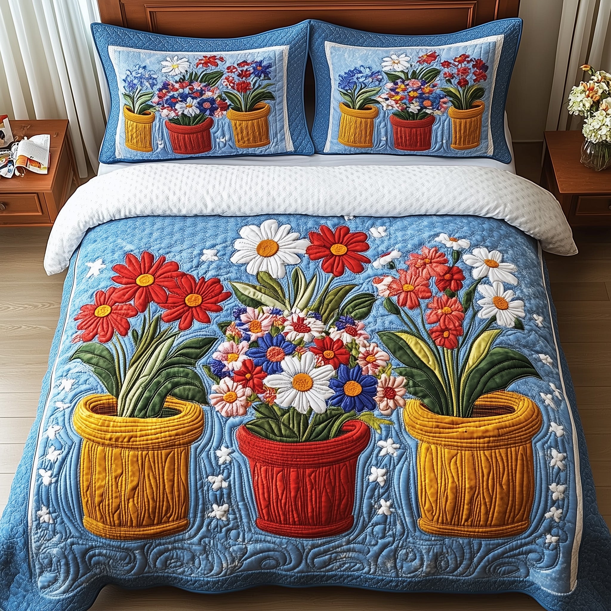 Floral Quilted Bedding Set Duvet Cover Merchandise Meaningful Graduation Gifts For Her