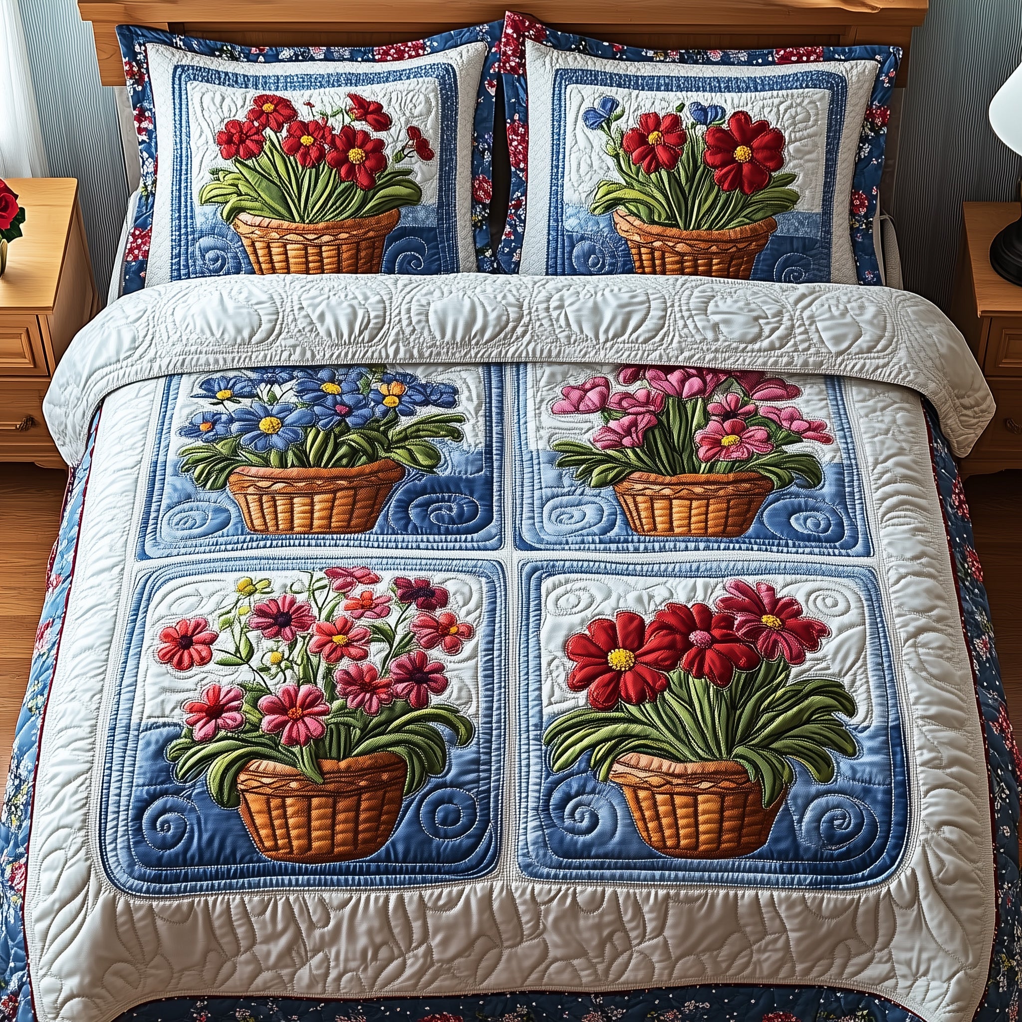 Floral Quilted Bedding Set Duvet Cover Merchandise Meaningful Presents