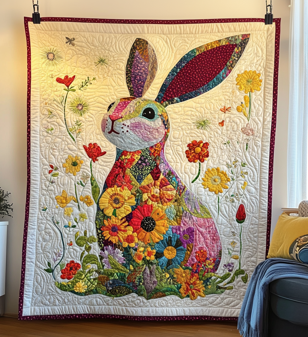 Floral Rabbit Quilted Blanket Cute Christmas Blankets