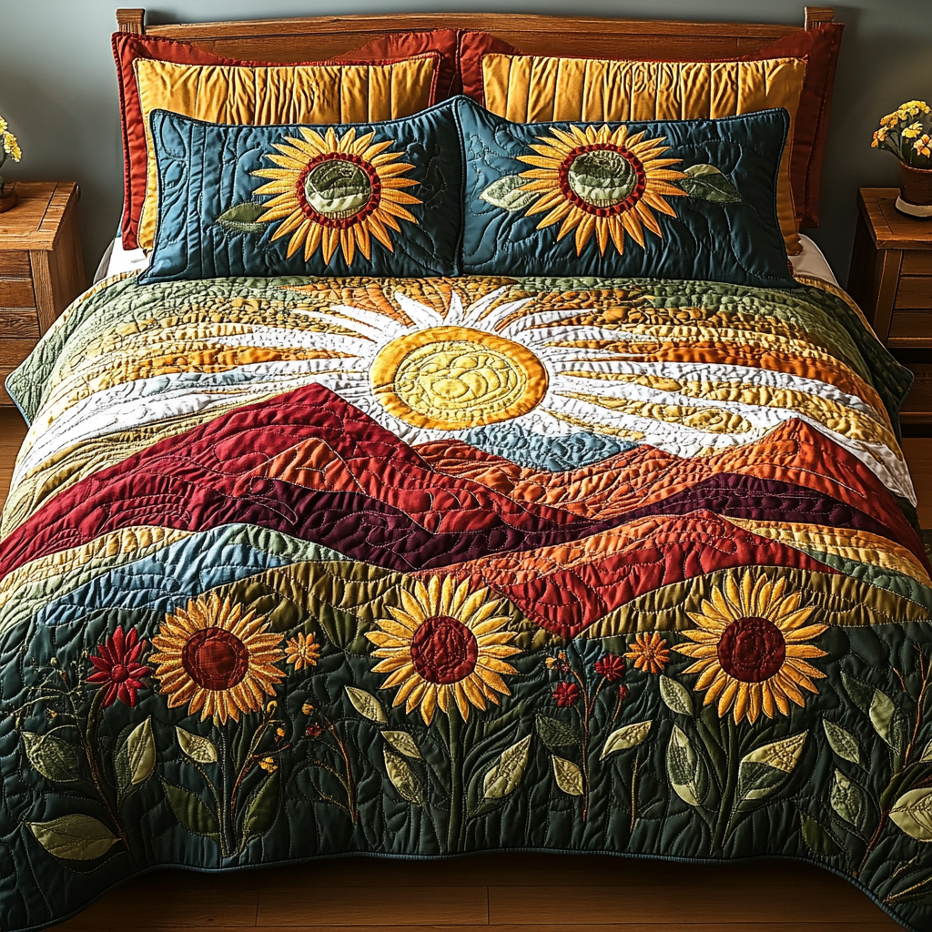 Floral Radiance Quilted Bedding Set Best Bedspread Set Sunflower Gifts For Mom