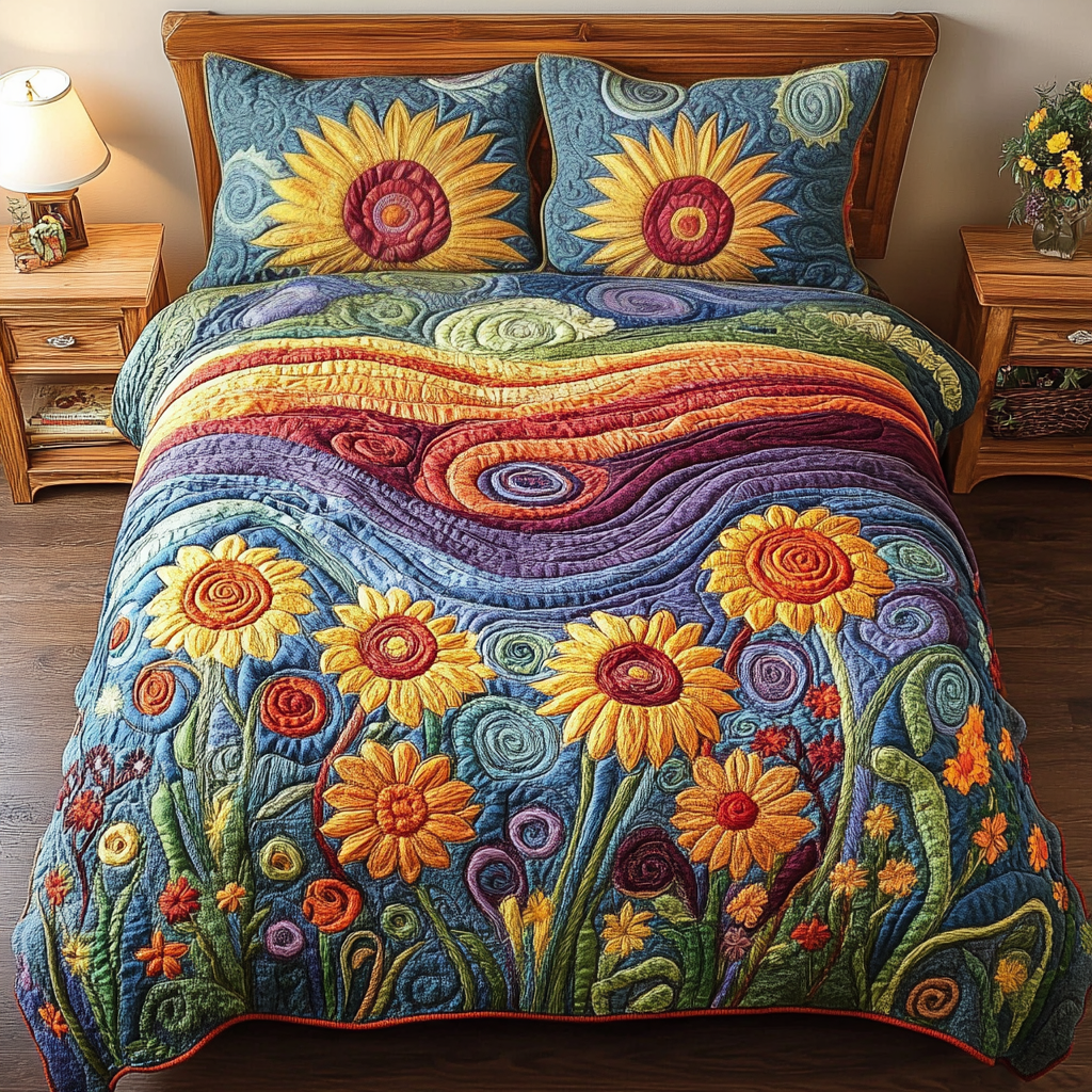 Floral Radiance Quilted Bedding Set Cool Bedroom Decor Sunflower Theme Gifts Merchandise