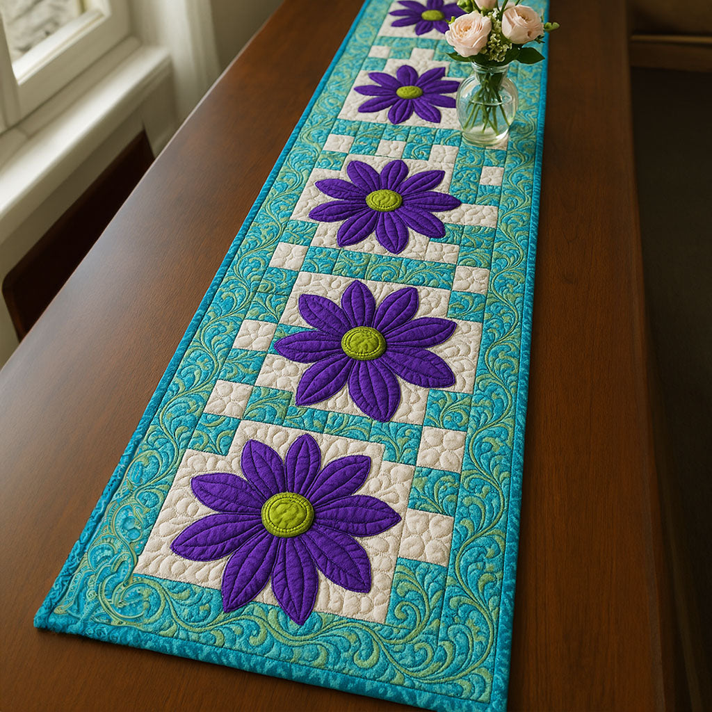 Floral Radiance Quilted Table Runner Dinner Table Decor Christmas Gifts For Flower Lovers