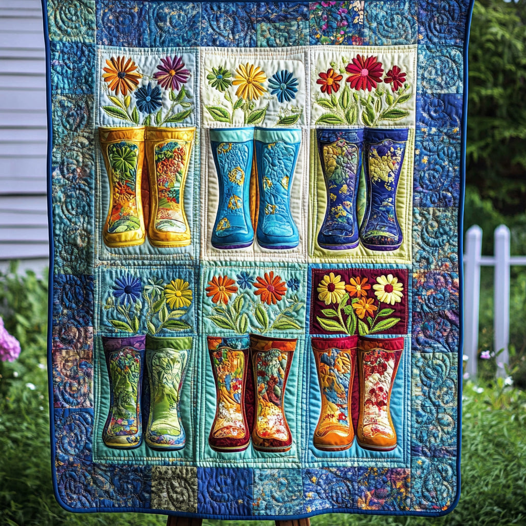 Floral Rain Boots Quilted Blanket Couch Throw BlanketGardening Gifts For Her