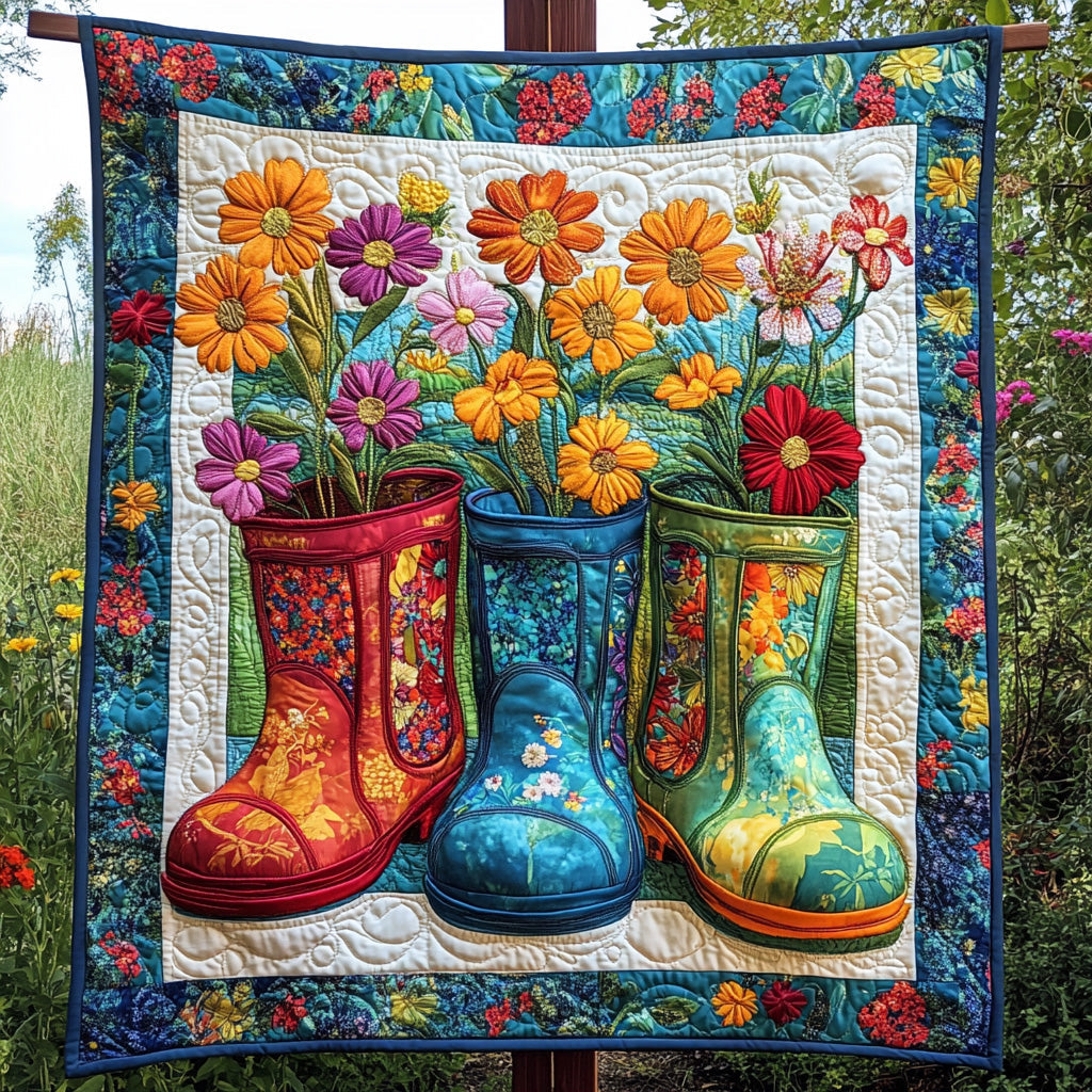 Floral Rain Boots Quilted Blanket Couch Throw BlanketGardening Gifts For Women
